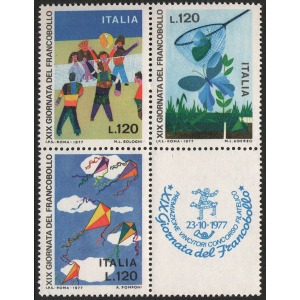 ITALIA - 1977 - 19° Giornata del Francobollo - 3 v. in blocco con appendice