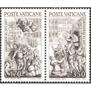 VATICANO - 1977 - 600° del ritorno del Papa Gregorio XI ad Avignone - 2 v. in coppia