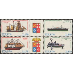 ITALIA - 1977 - Costruzioni navali I serie - 4 v. in blocco con 2 appendici
