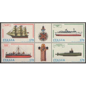 ITALIA - 1979 - Costruzioni navali III serie - 4 v. in blocco con 2 appendici