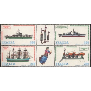 ITALIA - 1980 - Costruzioni navali IV serie - 4 v. in blocco con 2 appendici