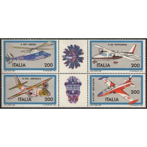 ITALIA - 1981 - Costruzioni aeronautiche I serie - 4 v. in blocco con 2 appendici