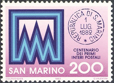 1982 100° dei primi interi postali 1 v. San Marino SAN MARINO - 1982 - 100° dei primi interi postali - 1 v.