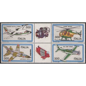 ITALIA - 1982 - Costruzioni aeronautiche II serie - 4 v. in blocco con 2 appendici