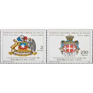 S.M.O.M. - 1982 - Posta Aerea: Convenzione postale con il Cile - 2 v. in coppia