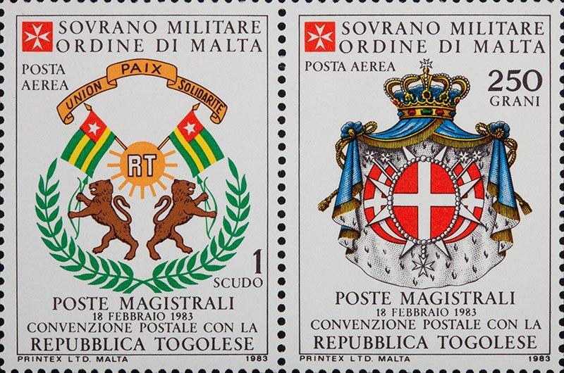 1983 Posta Aerea Convenzione postale con il Togo 2 v. in coppia S.M.O.M. SMOM S.M.O.M. - 1983 - Posta Aerea: Convenzione postale con il Togo - 2 v. in coppia