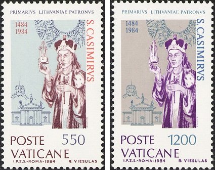1984 500° della morte di San Casimiro di Lituania 2 v. Vaticano VATICANO - 1984 - 500° della morte di San Casimiro di Lituania - 2 v.
