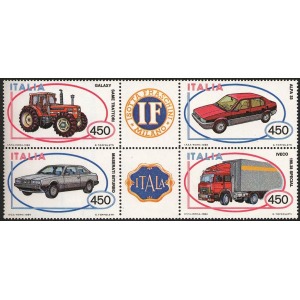 ITALIA - 1984 - Costruzioni automobilistiche I serie - 4 v. in blocco con 2 appendici