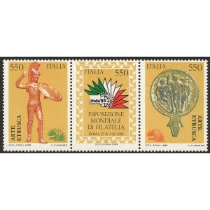 ITALIA - 1984 - Esposizione filatelica Italia '85 II serie - 3 v. in trittico