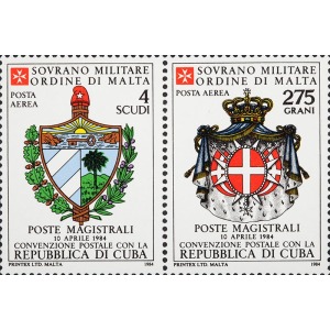 S.M.O.M. - 1984 - Posta Aerea: Convenzione postale con Cuba - 2 v. in coppia
