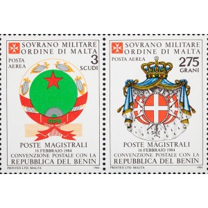 S.M.O.M. - 1984 - Posta Aerea: Convenzione postale con il Benin - 2 v. in coppia