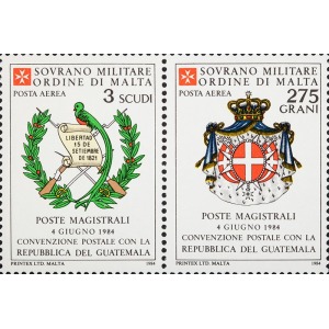 S.M.O.M. - 1984 - Posta Aerea: Convenzione postale con il Guatemala - 2 v. in coppia