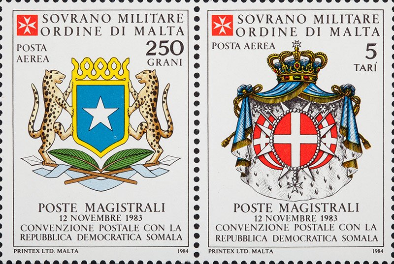 1984 Posta Aerea Convenzione postale con la Somalia 2 v. in coppia S.M.O.M. SMOM S.M.O.M. - 1984 - Posta Aerea: Convenzione postale con la Somalia - 2 v. in coppia