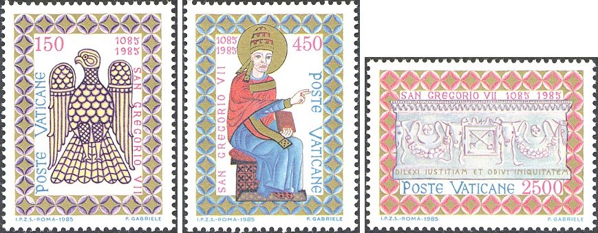 1985 900° della morte di San Gregorio VII 3 v. Vaticano VATICANO - 1985 - 900° della morte di San Gregorio VII - 3 v.