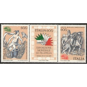 ITALIA - 1985 - Esposizione filatelica Italia '85 III serie - 3 v. in trittico