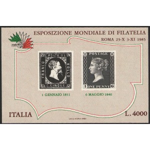 ITALIA - 1985 - Esposizione filatelica Italia '85: Sardegna / Penny Black V serie - 1 BF