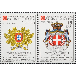 S.M.O.M. - 1985 - Posta Aerea: Convenzione postale con il Portogallo - 2 v. in coppia