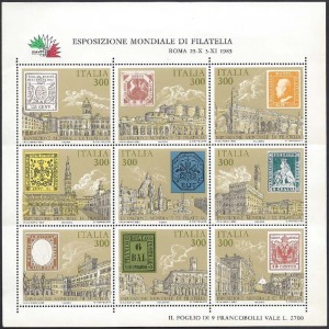 ITALIA - 1985 - VARIETÀ Esposizione filatelica Italia '85: Antichi Stati VI serie dimensioni 160x160 mm - 1 BF
