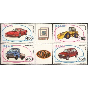 ITALIA - 1986 - Costruzioni automobilistiche III serie - 4 v. in blocco con 2 appendici