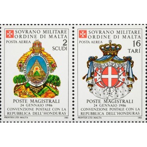 S.M.O.M. - 1986 - Posta Aerea: Convenzione postale con l'Honduras - 2 v. in coppia