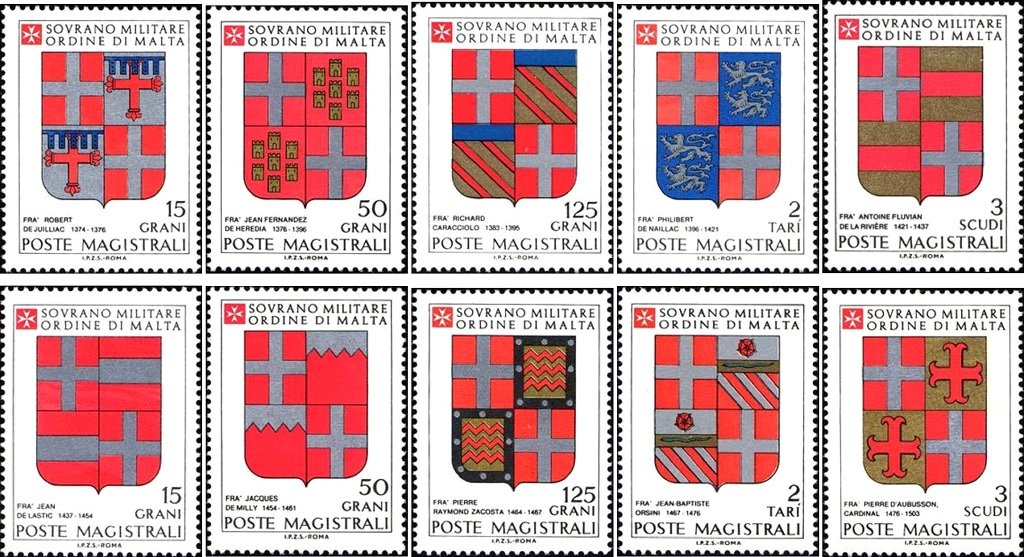 1989 Stemmi dei Gran Maestri 10 v. S.M.O.M. SMOM S.M.O.M. - 1989 - Stemmi dei Gran Maestri - 10 v.