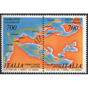 ITALIA - 1990 - 500° della scoperta dell'America - 2 v. in coppia
