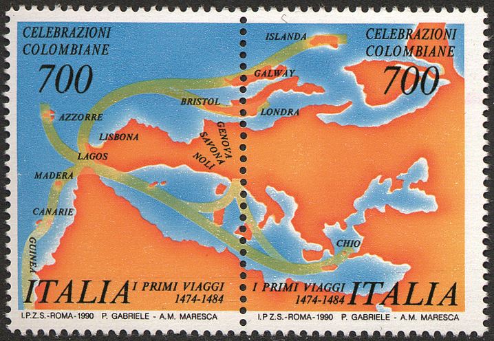 1990 500° della scoperta dell America 2 v. in coppia Italia ITALIA - 1990 - 500° della scoperta dell'America - 2 v. in coppia