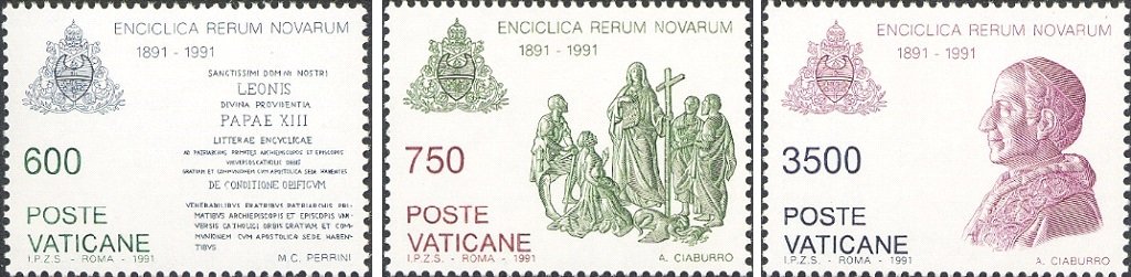 1991 100° dell enciclica Rerum Novarum 3 v. Vaticano VATICANO - 1991 - 100° dell'enciclica Rerum Novarum - 3 v.