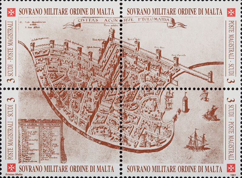 1991 Antiche fortezze dell Ordine 4 v. in blocco S.M.O.M. SMOM S.M.O.M. - 1991 - Antiche fortezze dell'Ordine - 1 MF da 8 blocchi