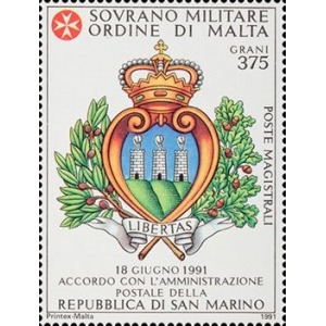 S.M.O.M. - 1991 - Convenzione postale con la Repubblica di San Marino - 1 v.