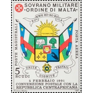 S.M.O.M. - 1991 - Posta Aerea: Convenzione postale con la Repubblica Centrafricana - 1 v.