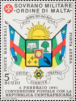 1991 Posta Aerea Convenzione postale con la Repubblica Centrafricana 1 v. S.M.O.M. SMOM S.M.O.M. - 1991 - Posta Aerea: Convenzione postale con la Repubblica Centrafricana - 1 v.