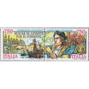 ITALIA - 1991 - VARIETÀ 500° della scoperta dell'America mano verde - 2 v. in coppia