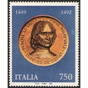 ITALIA - 1992 - 500° della morte di Lorenzo De' Medici - 1 v.