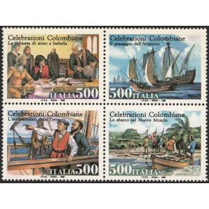 ITALIA - 1992 - 500° della scoperta dell'America - 4 v. in blocco (E.C. di Italia con Stati Uniti)