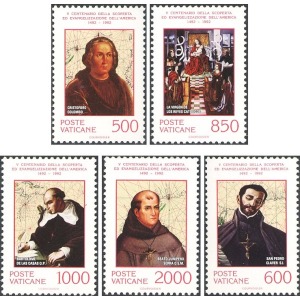 VATICANO - 1992 - 500° della scoperta ed evangelizzazione dell'America - 5 v.