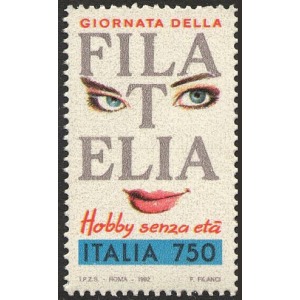 ITALIA - 1992 - VARIETÀ Giornata della filatelia: hobby senza età (dent. 14) - 1 v. adesivo da libretto