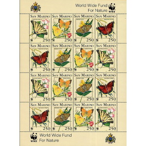 SAN MARINO - 1993 - Animali da proteggere WWF, farfalle - 1 MF da 4 blocchi