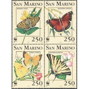 SAN MARINO - 1993 - Animali da proteggere WWF, farfalle - 4 v. in blocco