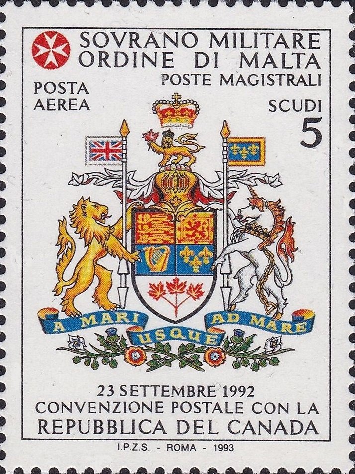 1993 Posta Aerea Convenzione postale con la Repubblica del Canada errore 1 v. S.M.O.M. SMOM S.M.O.M. - 1993 - Posta Aerea: Convenzione postale con la Repubblica del Canada (errore) - 1 v.