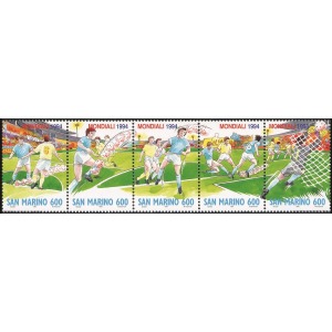 SAN MARINO - 1994 - Campionato mondiale di calcio USA '94 - 5 v. in striscia