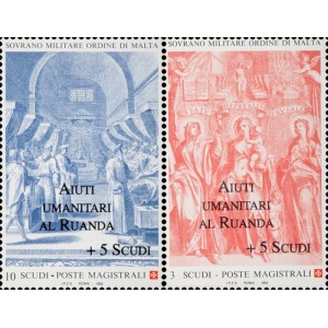 S.M.O.M. - 1994 - Francobolli n. 435/36 soprast. per gli Aiuti umanitari al Ruanda - 2 v.