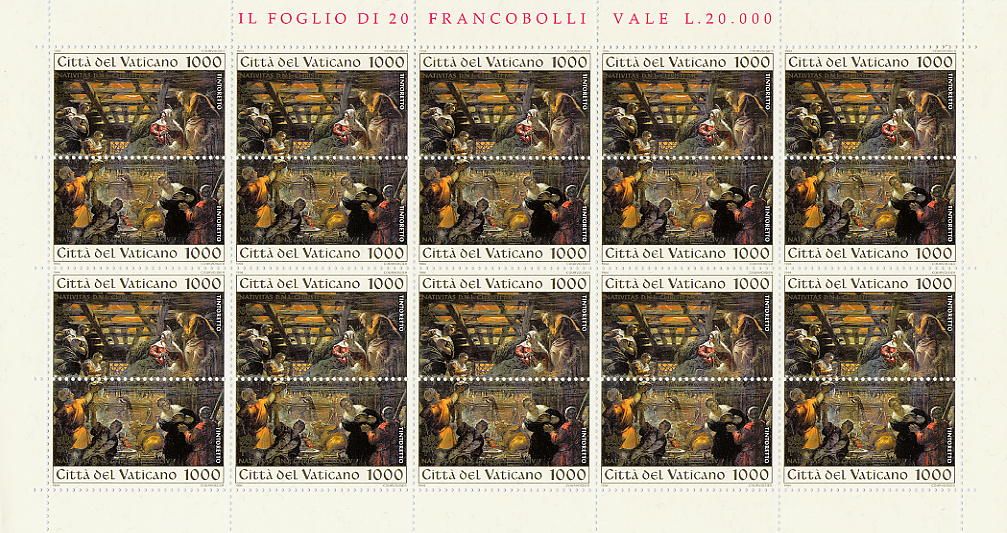 1994 Natale 1 MF da 20 v. 1 MF da 10 coppie Vaticano 1 VATICANO - 1994 - Natale - 1 MF da 20 v. + 1 MF da 10 coppie