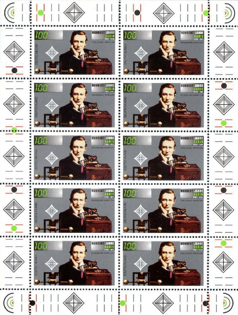 1995 100° della Radio Guglielmo Marconi 1 MF da 10 v. E.C. di Germania con Italia San Marino Vaticano Irlanda Germania GERMANIA - 1995 - 100° della Radio: Guglielmo Marconi - 1 MF da 10 v. (E.C. di Germania con Italia, San Marino, Vaticano, Irlanda)