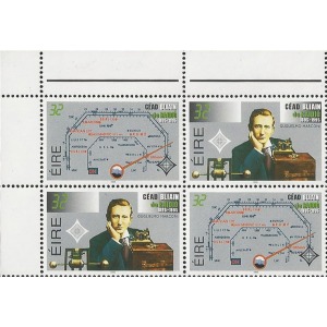 IRLANDA - 1995 - 100° della Radio: Guglielmo Marconi - 4 v. in 2 coppie invertite (E.C. di Irlanda con Italia, San Marino, Vaticano, Germania)