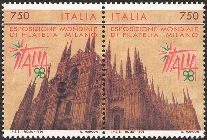 1996 Esposizione filatelica Italia 98 2 v. in coppia Italia ITALIA - 1996 - Esposizione filatelica Italia '98 - 2 v. in coppia