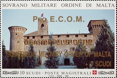 1996 Francobollo n. 438 soprast. Pro E.C.O.M. 1 v. S.M.O.M. SMOM S.M.O.M. - 1996 - Francobollo n. 438 soprast. Pro E.C.O.M. - 1 v.