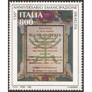 ITALIA - 1998 - 150° della firma dell'atto di emancipazione degli ebrei italiani - 1 v.