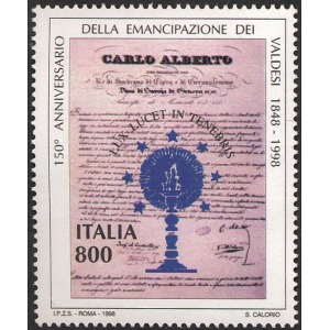 ITALIA - 1998 - 150° delle Regie Patenti a favore dei Valdesi - 1 v.