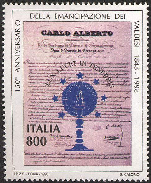 1998 150° delle Regie Patenti a favore dei Valdesi 1 v. Italia ITALIA - 1998 - 150° delle Regie Patenti a favore dei Valdesi - 1 v.